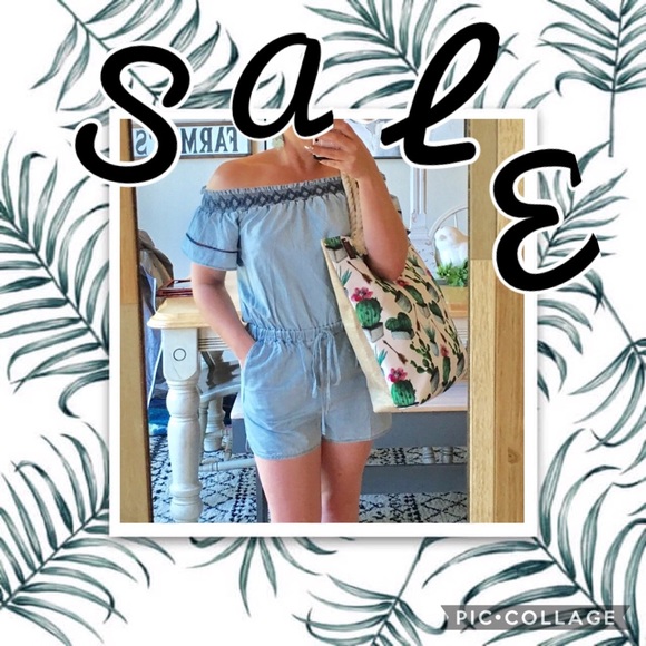 Pants - SALE 🌼Pale/Light Denim look Off Shoulder Rompers